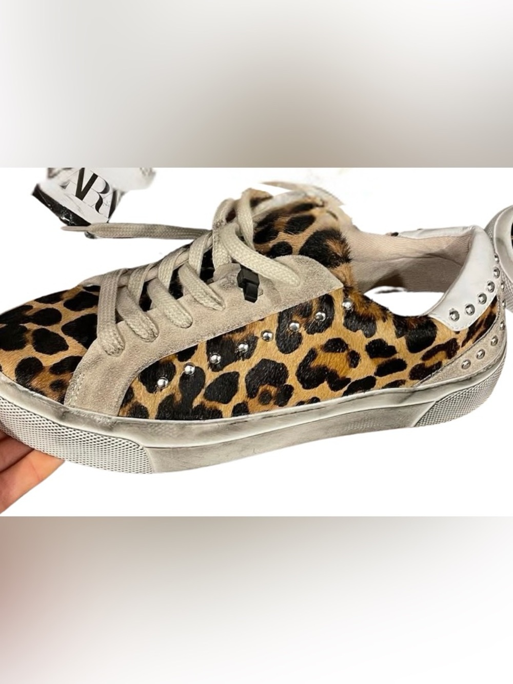 Zara Leopard Print/Hair Studded Sneakers in Brown and Black